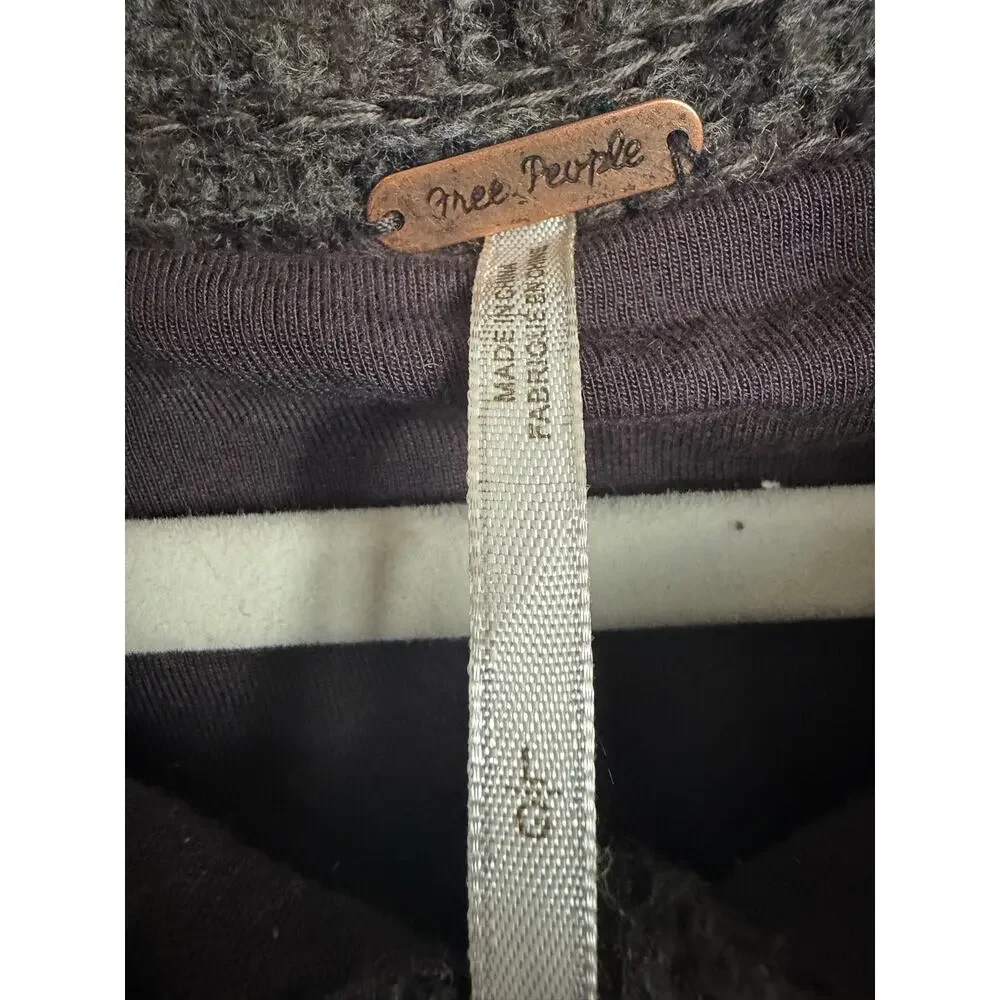 Free People Gray Chunky Wool Peplum Sweater Coat Button Front Sz Large
